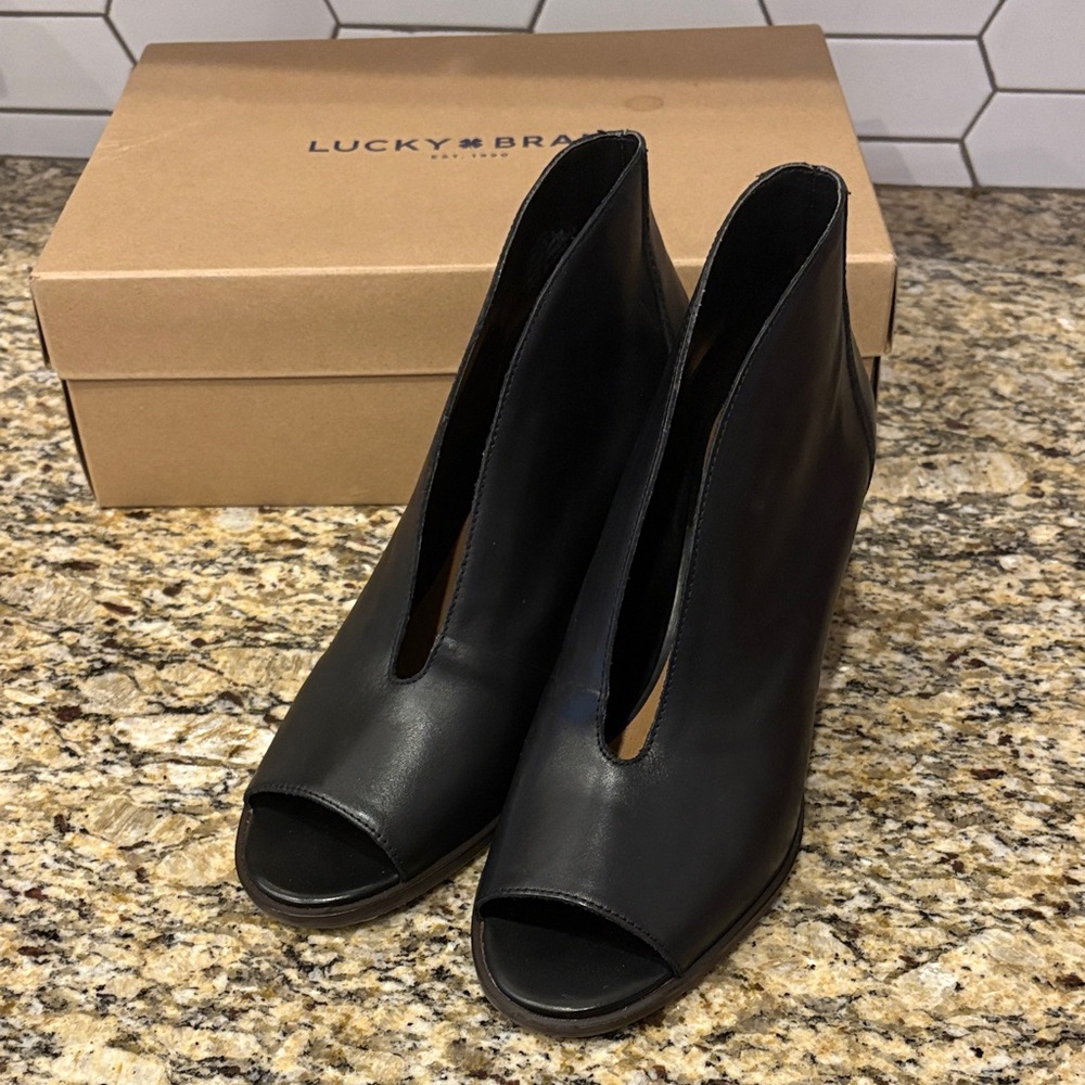 Lucky Brand Black Peep Toe Heeled Boots